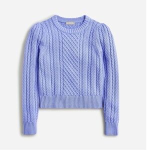 NWT J.Crew Cable-Knit Puff-Sleeve Crewneck Sweater in Periwinkle Blue, size L
